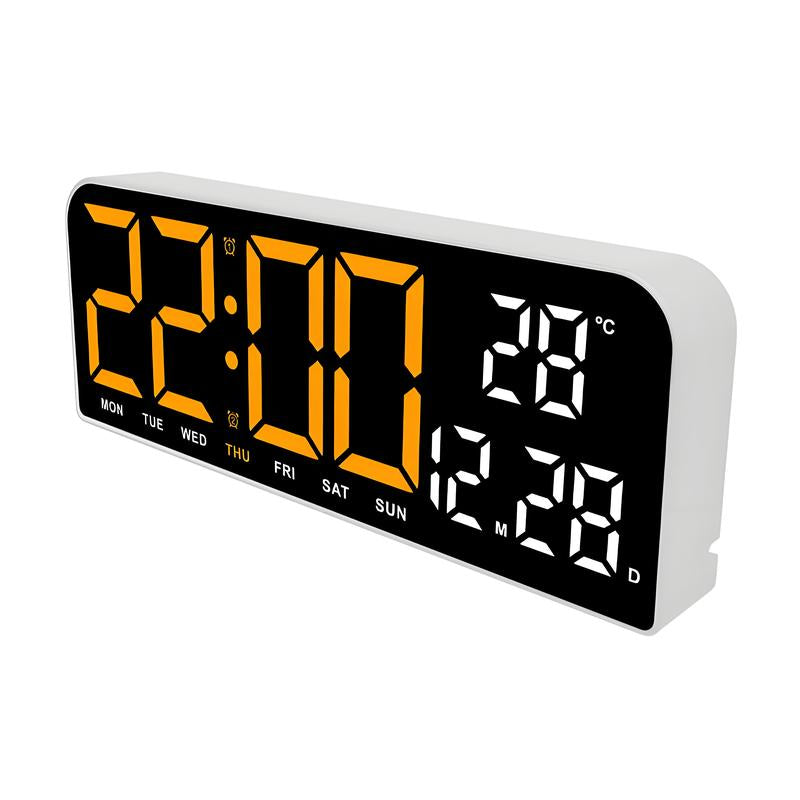 USB & Battery Charging Digital Wall Clock,Large Screen Wall Clock with Indoor Temperature Date Week Display Digital Clock, Multifunctional Alarm Clock