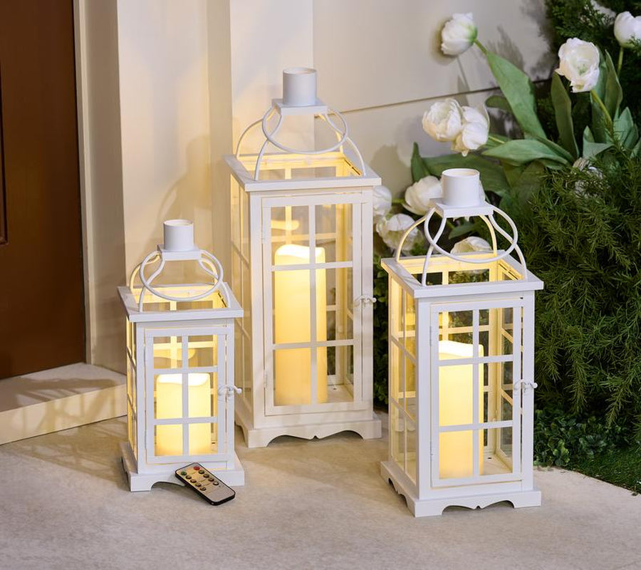 Hotel Du Cobb Set of 3 Lanterns with LED Candles and Remote