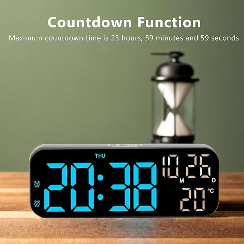 USB & Battery Charging Digital Wall Clock,Large Screen Wall Clock with Indoor Temperature Date Week Display Digital Clock, Multifunctional Alarm Clock