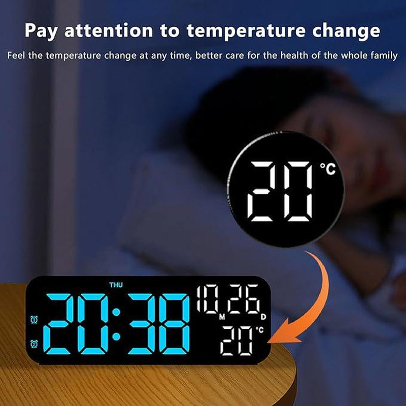 USB & Battery Charging Digital Wall Clock,Large Screen Wall Clock with Indoor Temperature Date Week Display Digital Clock, Multifunctional Alarm Clock