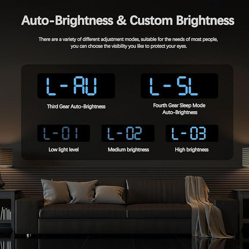 USB & Battery Charging Digital Wall Clock,Large Screen Wall Clock with Indoor Temperature Date Week Display Digital Clock, Multifunctional Alarm Clock