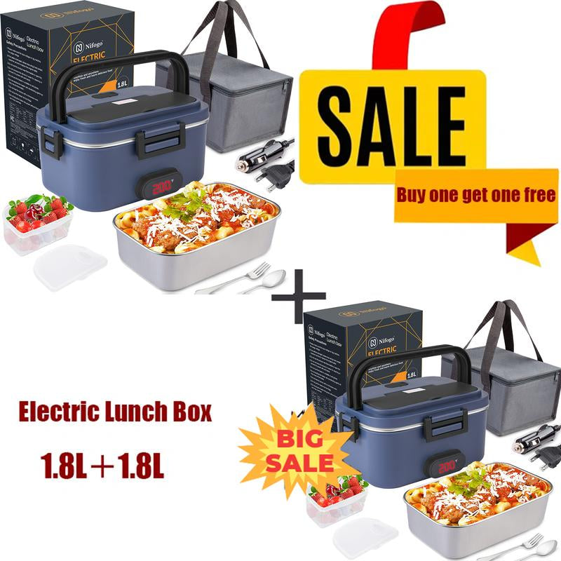 80W Electric Lunch Box Food Warmer, Plug-In Electric Lunch Box, 12V/24V/110V Self-Heating Lunch Box for Work and Travel with Insulated Pouch 1.5L/1.8L