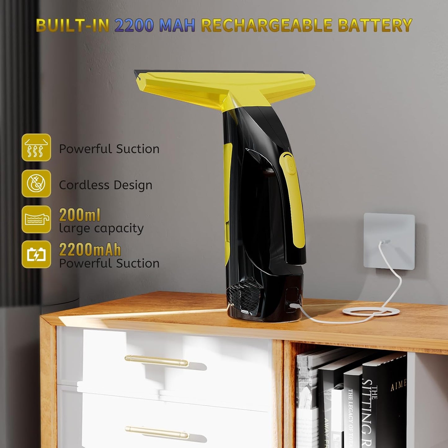 Window Vacuum Squeegee Cordless, Window Vac with Detachable Water Tank and Strong Suction, Electric Window Cleaning Tool for Shower Wall, Mirror, Glass, Car Windshield, Countertop, Tiles
