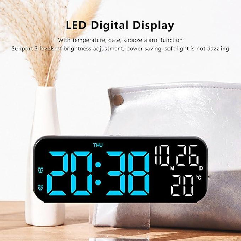 USB & Battery Charging Digital Wall Clock,Large Screen Wall Clock with Indoor Temperature Date Week Display Digital Clock, Multifunctional Alarm Clock