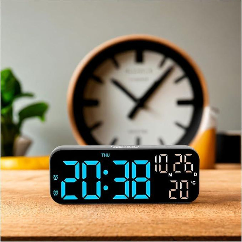 USB & Battery Charging Digital Wall Clock,Large Screen Wall Clock with Indoor Temperature Date Week Display Digital Clock, Multifunctional Alarm Clock