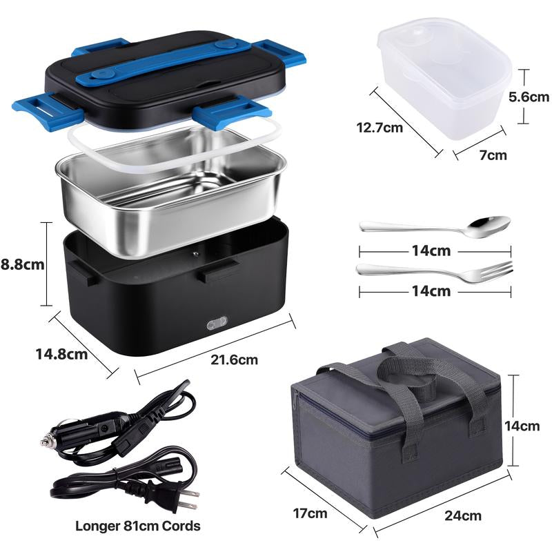 80W Electric Lunch Box Food Warmer, Plug-In Electric Lunch Box, 12V/24V/110V Self-Heating Lunch Box for Work and Travel with Insulated Pouch 1.5L/1.8L