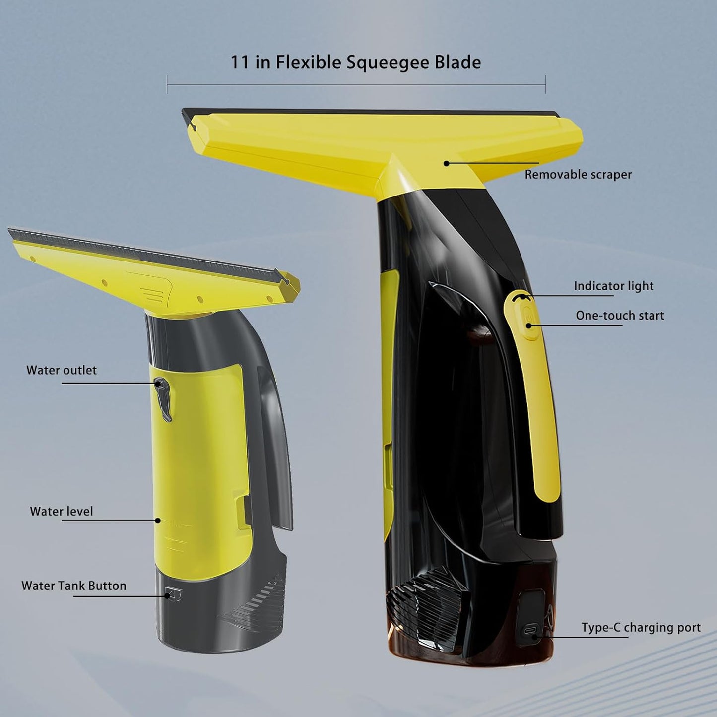 Window Vacuum Squeegee Cordless, Window Vac with Detachable Water Tank and Strong Suction, Electric Window Cleaning Tool for Shower Wall, Mirror, Glass, Car Windshield, Countertop, Tiles