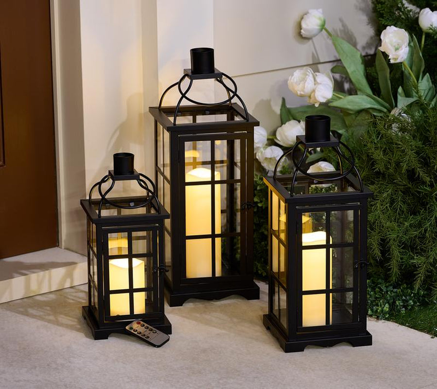 Hotel Du Cobb Set of 3 Lanterns with LED Candles and Remote