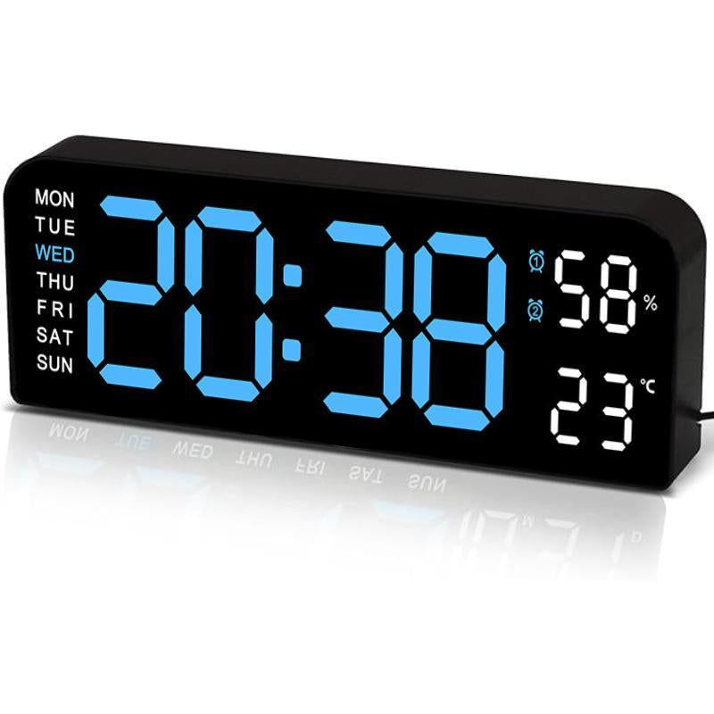 USB & Battery Charging Digital Wall Clock,Large Screen Wall Clock with Indoor Temperature Date Week Display Digital Clock, Multifunctional Alarm Clock