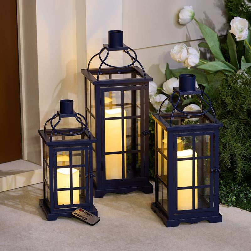 Hotel Du Cobb Set of 3 Lanterns with LED Candles and Remote