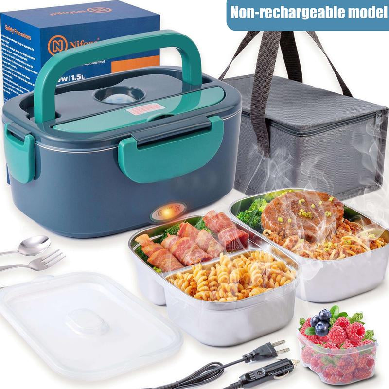 80W Electric Lunch Box Food Warmer, Plug-In Electric Lunch Box, 12V/24V/110V Self-Heating Lunch Box for Work and Travel with Insulated Pouch 1.5L/1.8L