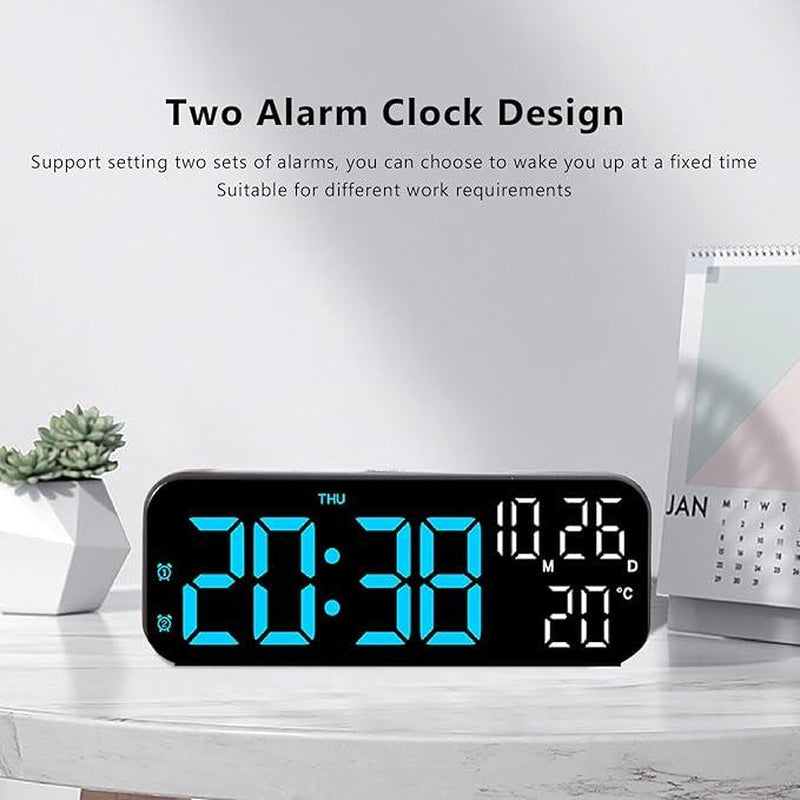 USB & Battery Charging Digital Wall Clock,Large Screen Wall Clock with Indoor Temperature Date Week Display Digital Clock, Multifunctional Alarm Clock