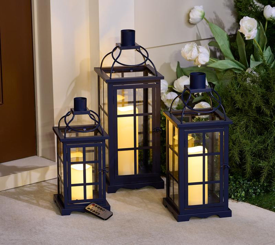Hotel Du Cobb Set of 3 Lanterns with LED Candles and Remote