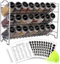 Spice Rack Organizer with 24 Empty Glass Spice Jars, 396 Spice Labels with Chalk Marker and Funnel Complete Set, for Countertop, Cabinet or Wall Mount, Silver