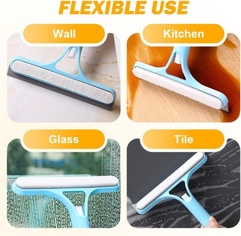 3 in 1 Window Cleaning Scraper, 2025 New Squeegee for Shower Glass, 3 in 1 Spray Function for Glass Doors for Windows Glass, Mirrors Scraper, Brush. All-Purpose Window Cleaner Tool