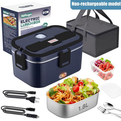80W Electric Lunch Box Food Warmer, Plug-In Electric Lunch Box, 12V/24V/110V Self-Heating Lunch Box for Work and Travel with Insulated Pouch 1.5L/1.8L