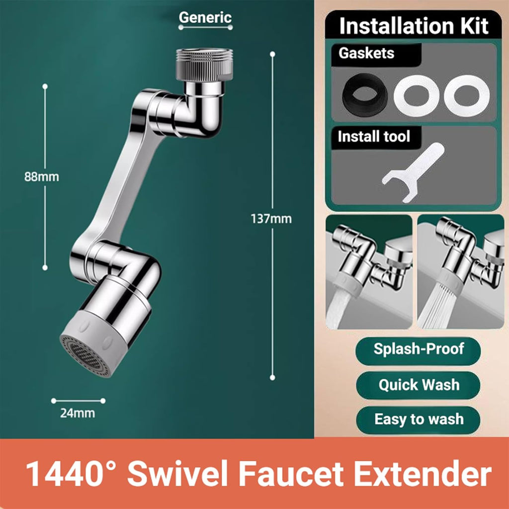 1440° Swivel Sink Faucet Extender - Universal Kitchen Sprayer, 2 Flow Modes, 1080°+360° Rotatable Sink Aerator Extension, Swivel Multifunctional Robotic Arm for Kitchen/Bathroom