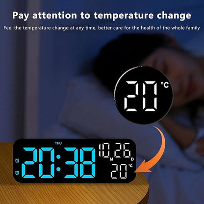 USB & Battery Charging Digital Wall Clock,Large Screen Wall Clock with Indoor Temperature Date Week Display Digital Clock, Multifunctional Alarm Clock