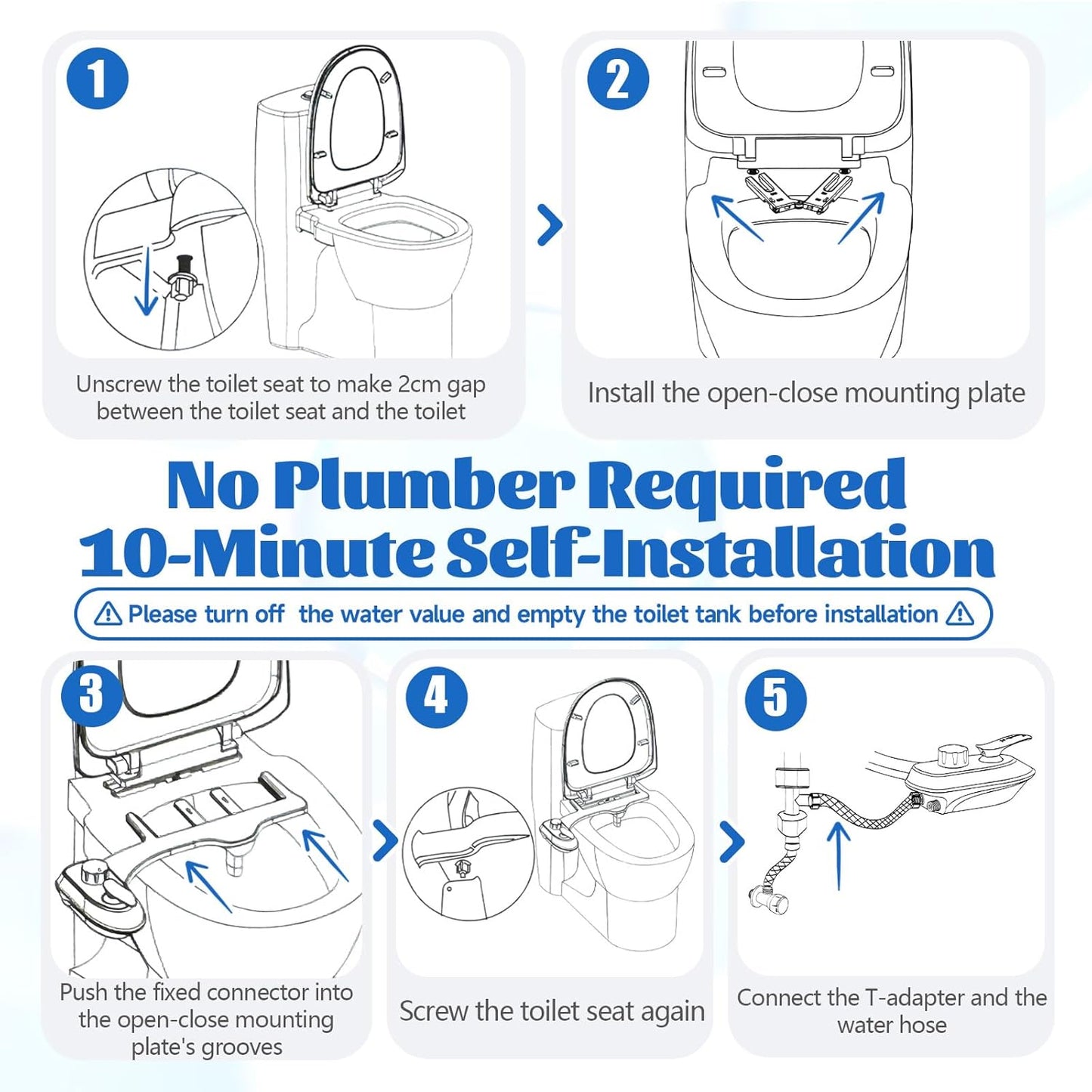 Toilet Attachment for Toilets Seat,Self-Cleaning Hot&Cold Water Bidet-Toilet Attachment for Hygiene,Non-Electric Bidets Sprayer, Adjustable Water Pressure with Bidet Hose for Feminine /Real Wash.