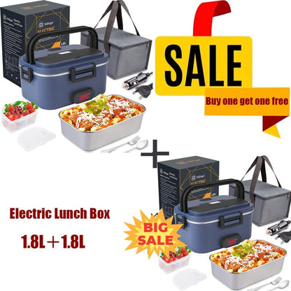 80W Electric Lunch Box Food Warmer, Plug-In Electric Lunch Box, 12V/24V/110V Self-Heating Lunch Box for Work and Travel with Insulated Pouch 1.5L/1.8L