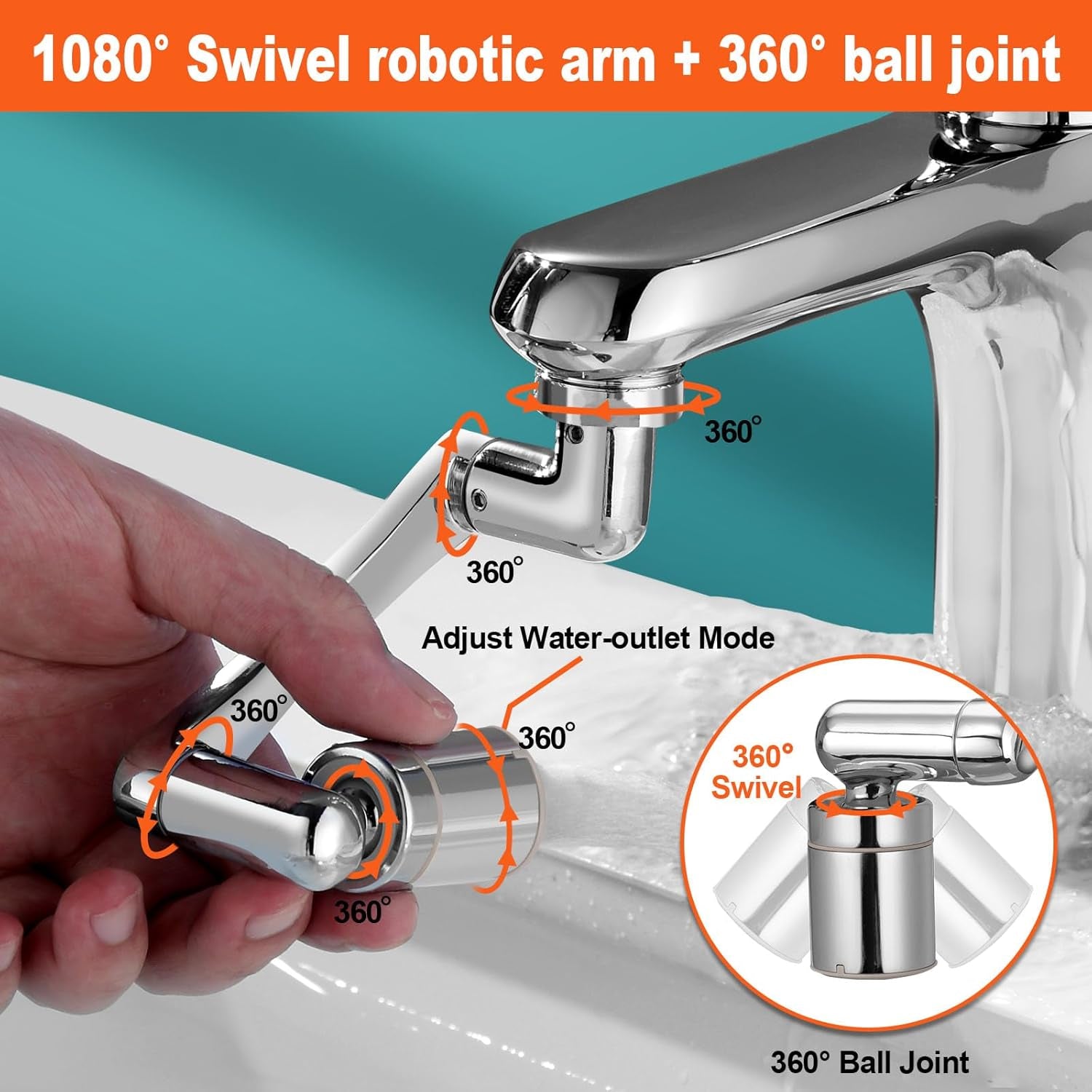 1440° Sink Faucet Aerator Extension Swivel Faucet Extender for Toddlers, 2 Sprayer Modes Rotatable Bathroom Kitchen Head Replacement Tap Attachment with Filter for G 1/2", 55/64",15/16"