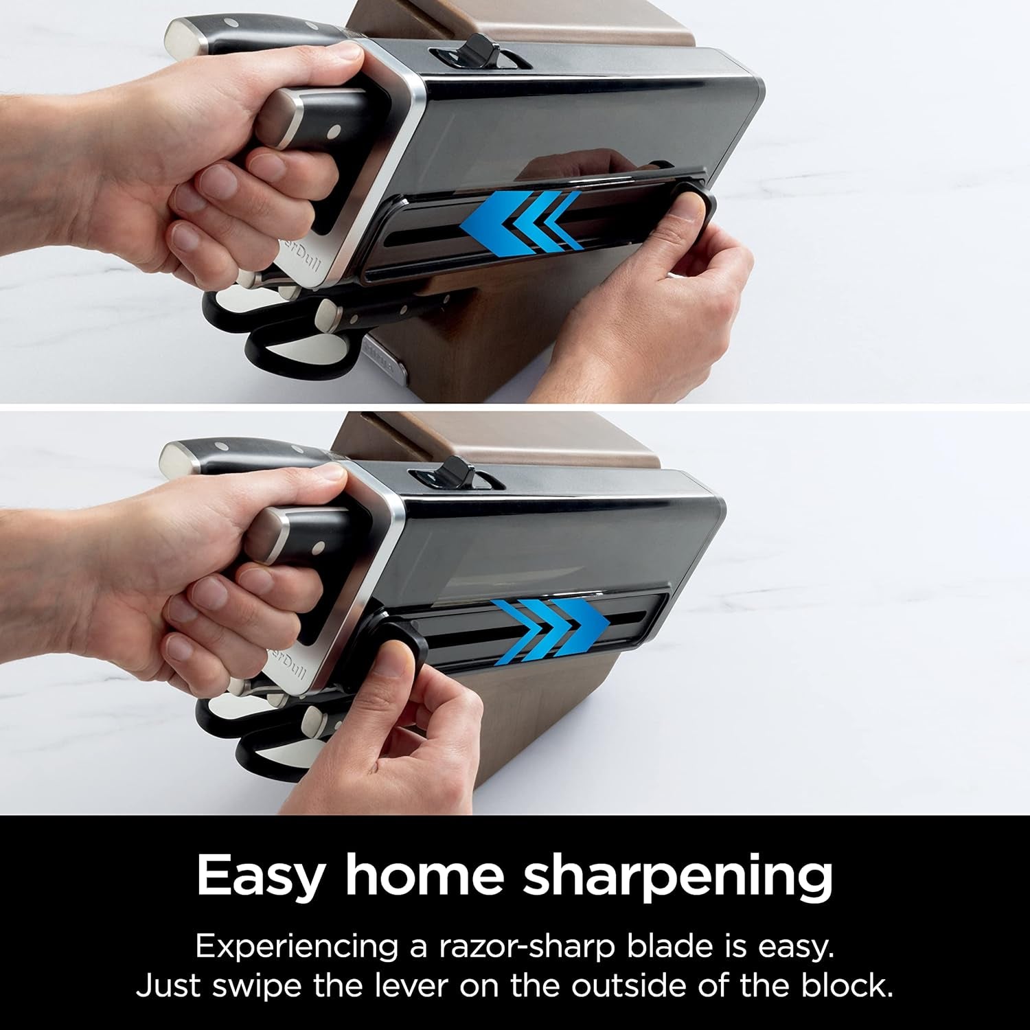 K52013 Foodi Neverdull Premium 13 Piece German Stainless Steel Wood Series Knife System with Built-In Sharpener, Walnut Stain/Black