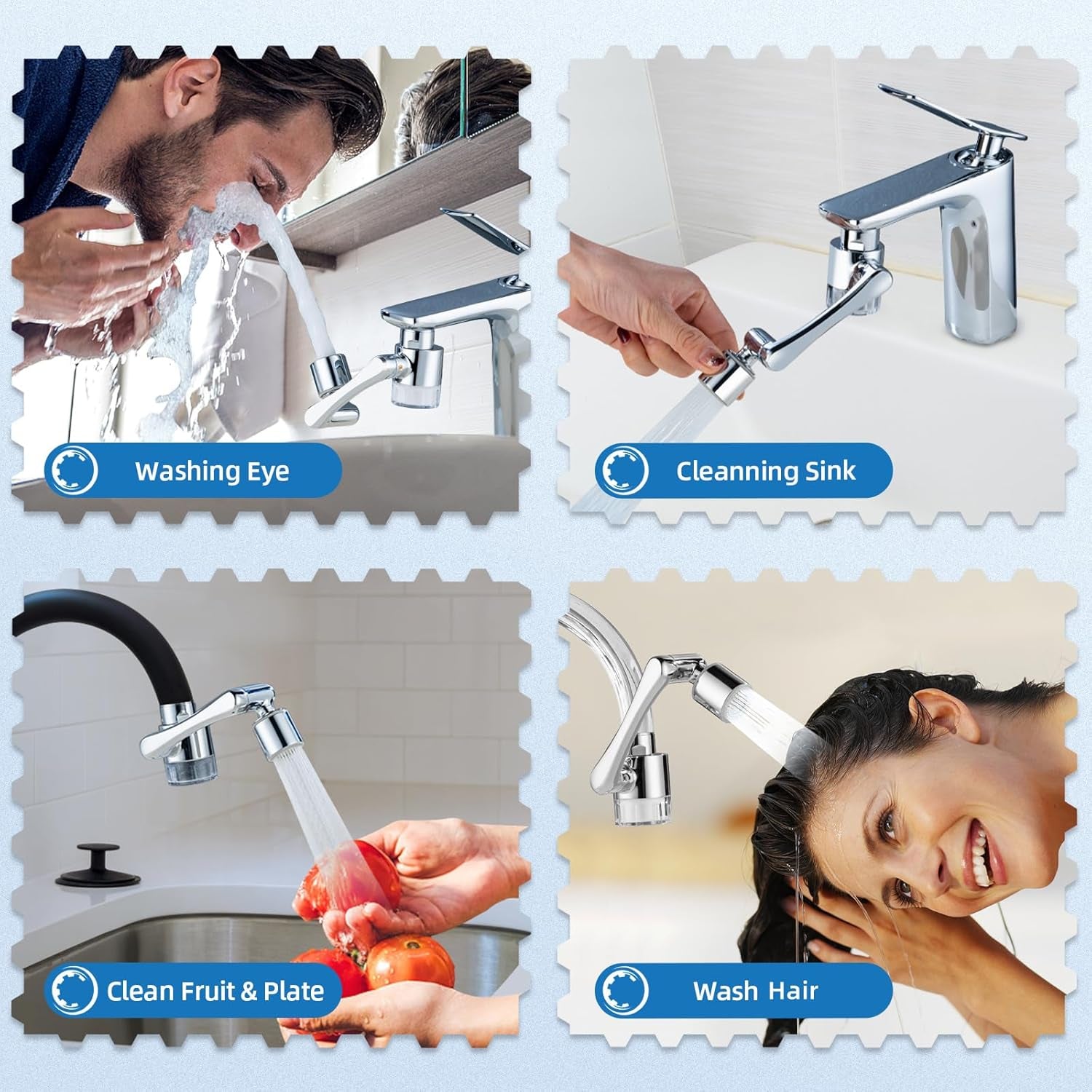 Sink Faucet Water Filter Extender with 9 Replacement Cartridges - Chlorine Reduction for Skin and Eye Care, Brass Faucet Mount Purification System, 1080° Rotating 2-Mode Swivel Aerator