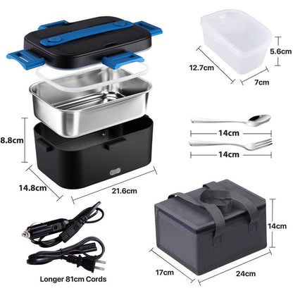 80W Electric Lunch Box Food Warmer, Plug-In Electric Lunch Box, 12V/24V/110V Self-Heating Lunch Box for Work and Travel with Insulated Pouch 1.5L/1.8L
