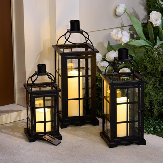 Hotel Du Cobb Set of 3 Lanterns with LED Candles and Remote