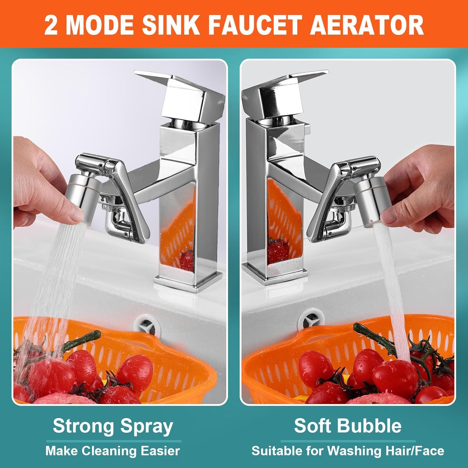 1440° Sink Faucet Aerator Extension Swivel Faucet Extender for Toddlers, 2 Sprayer Modes Rotatable Bathroom Kitchen Head Replacement Tap Attachment with Filter for G 1/2", 55/64",15/16"