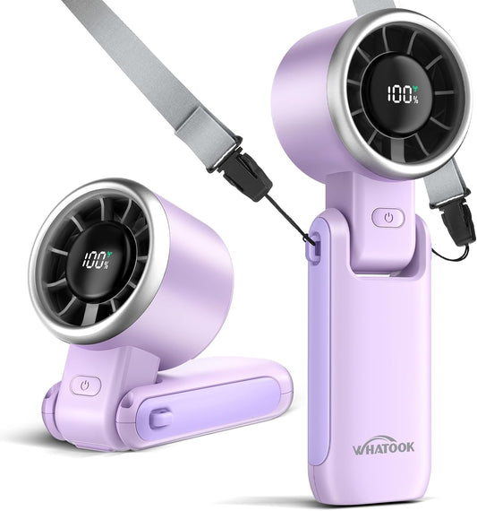 Portable Fan Handheld Mini Fan: Travel Fans with Air Turbo Tech, 4000Mah Battery with LED Display, 5 Gear Wind, 3 in 1 Foldable Small Hand Fans for Makeup, Outdoor, Working, Shopping (Purple)