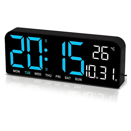 USB & Battery Charging Digital Wall Clock,Large Screen Wall Clock with Indoor Temperature Date Week Display Digital Clock, Multifunctional Alarm Clock