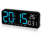 USB & Battery Charging Digital Wall Clock,Large Screen Wall Clock with Indoor Temperature Date Week Display Digital Clock, Multifunctional Alarm Clock