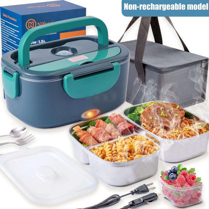 80W Electric Lunch Box Food Warmer, Plug-In Electric Lunch Box, 12V/24V/110V Self-Heating Lunch Box for Work and Travel with Insulated Pouch 1.5L/1.8L