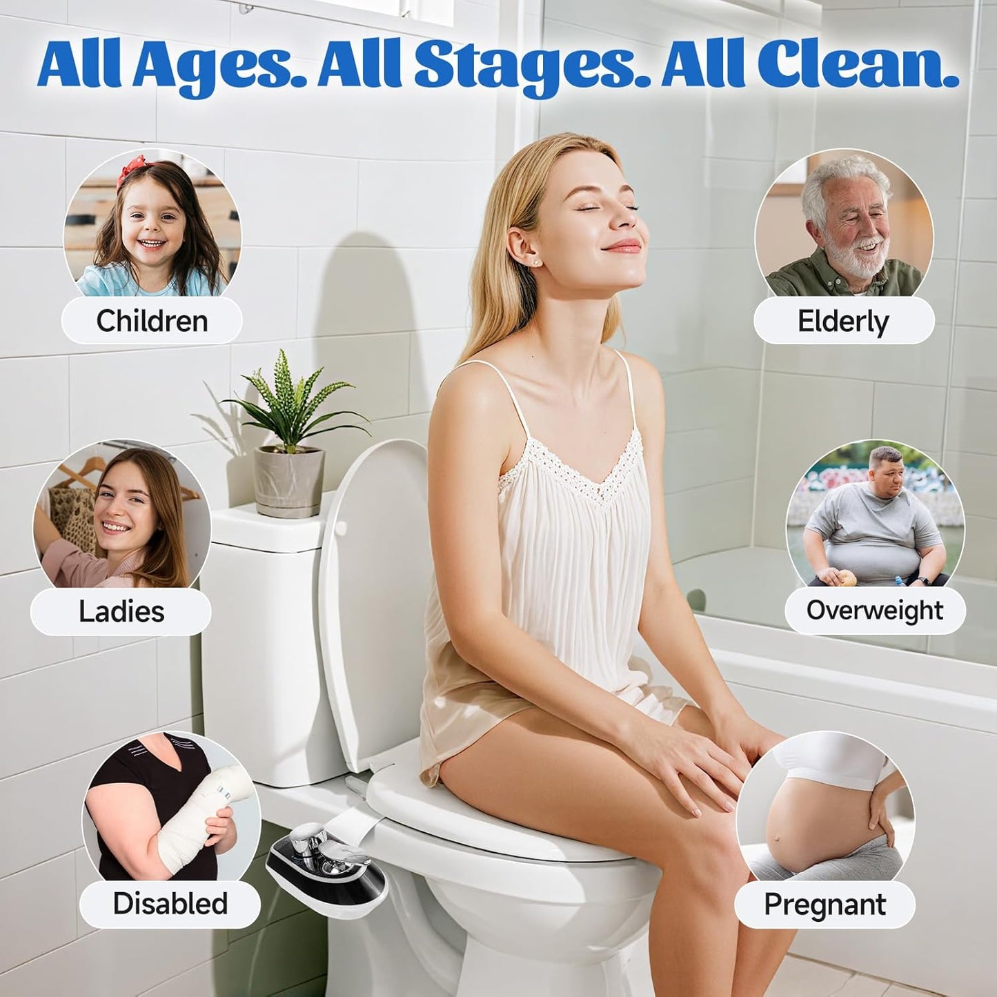 Toilet Attachment for Toilets Seat,Self-Cleaning Hot&Cold Water Bidet-Toilet Attachment for Hygiene,Non-Electric Bidets Sprayer, Adjustable Water Pressure with Bidet Hose for Feminine /Real Wash.
