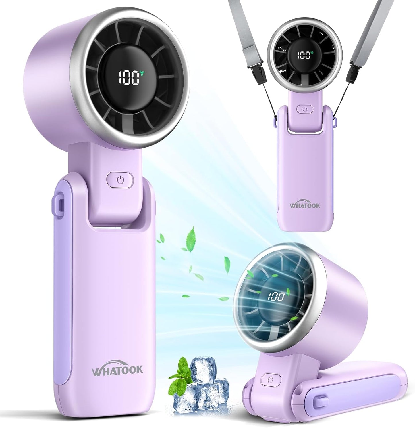 Portable Fan Handheld Mini Fan: Travel Fans with Air Turbo Tech, 4000Mah Battery with LED Display, 5 Gear Wind, 3 in 1 Foldable Small Hand Fans for Makeup, Outdoor, Working, Shopping (Purple)