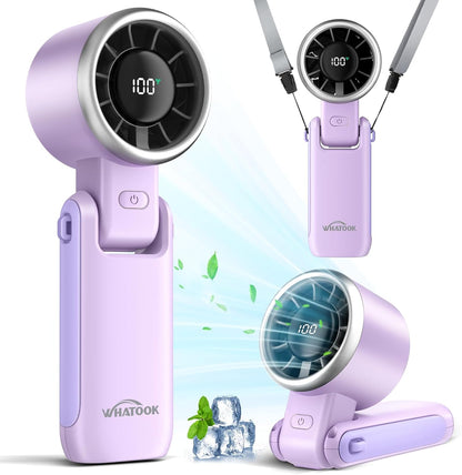 Portable Fan Handheld Mini Fan: Travel Fans with Air Turbo Tech, 4000Mah Battery with LED Display, 5 Gear Wind, 3 in 1 Foldable Small Hand Fans for Makeup, Outdoor, Working, Shopping (Purple)