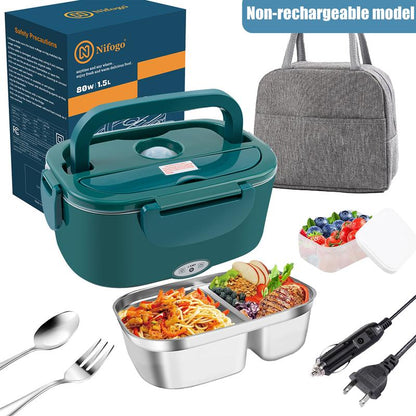 80W Electric Lunch Box Food Warmer, Plug-In Electric Lunch Box, 12V/24V/110V Self-Heating Lunch Box for Work and Travel with Insulated Pouch 1.5L/1.8L