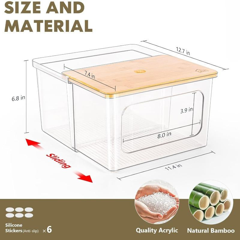 Trash Bag Dispenser Holder - 2 in 1 Clear Acrylic Plastic Garbage Bags Container with Bamboo Lid Storage Box for Kitchen Pantry Laundry Room Organization, Large Trash Bag Organizer under Sink