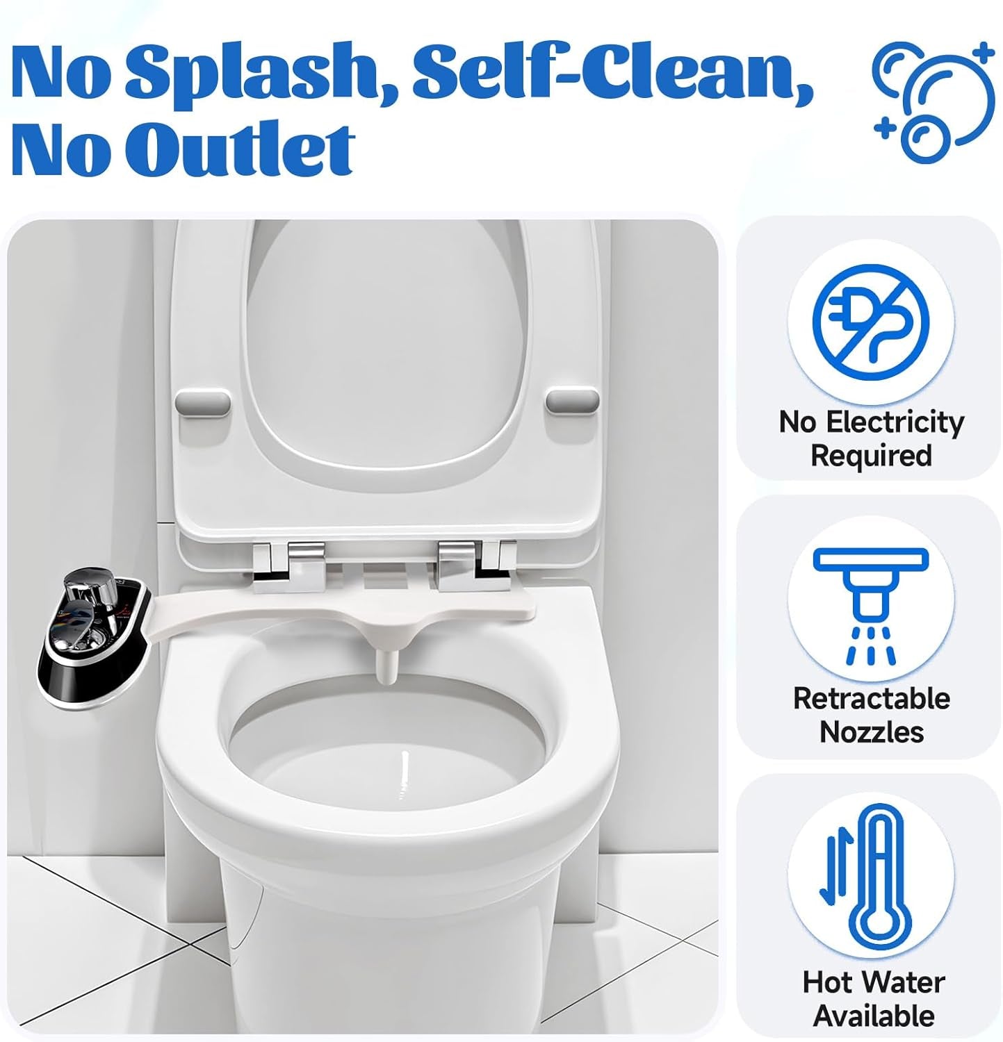 Toilet Attachment for Toilets Seat,Self-Cleaning Hot&Cold Water Bidet-Toilet Attachment for Hygiene,Non-Electric Bidets Sprayer, Adjustable Water Pressure with Bidet Hose for Feminine /Real Wash.