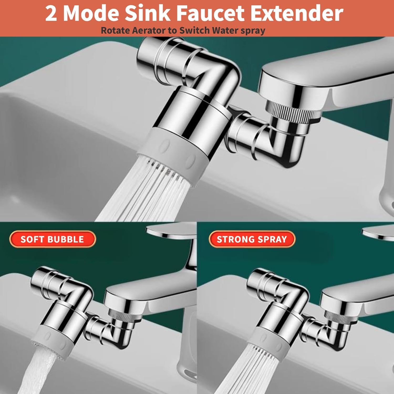 1440° Swivel Sink Faucet Extender - Universal Kitchen Sprayer, 2 Flow Modes, 1080°+360° Rotatable Sink Aerator Extension, Swivel Multifunctional Robotic Arm for Kitchen/Bathroom